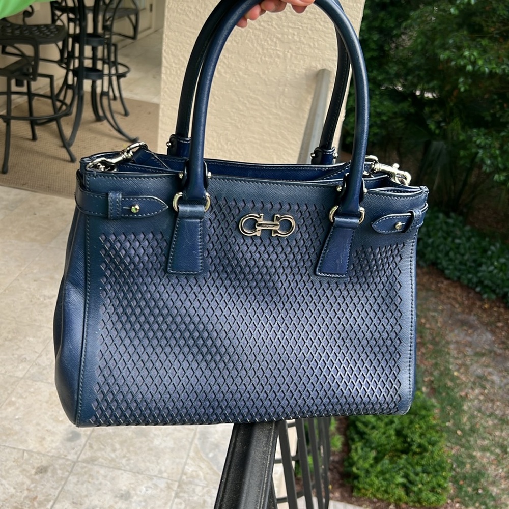 SOLD !!!!Salvatore Ferragamo Blue Perforated Satchel - Picture 2 of 13